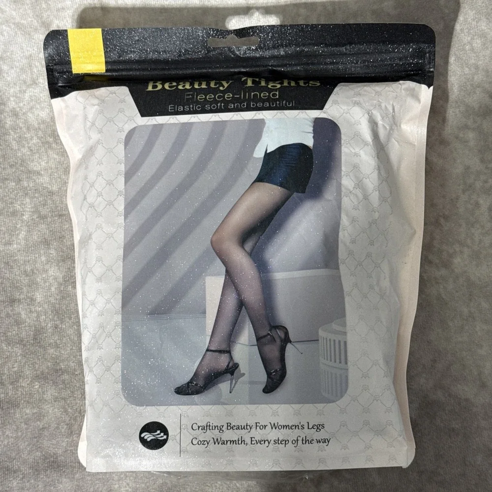 Fleece Lined Tights Women Black Warm Sheer Fleece